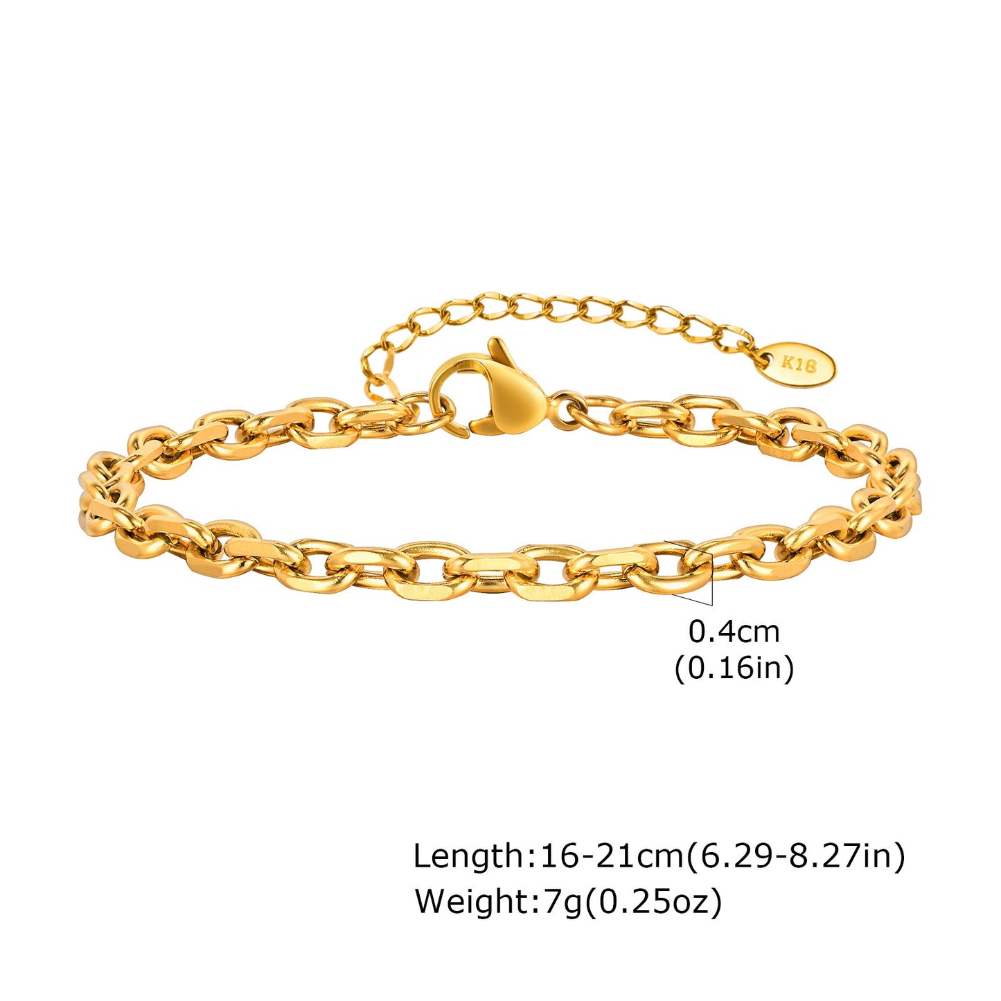 Pulsera de cadena angular de acero inoxidable dorado para mujer - Joyería personalizada con nombre y acabado pulido espejo 1914