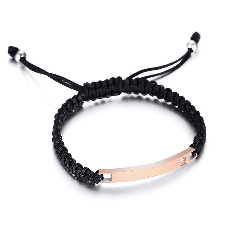 Kemstone Adjustable Couples Bracelet – Braided Rope & Stainless Steel with Zircon Accent CB-035
