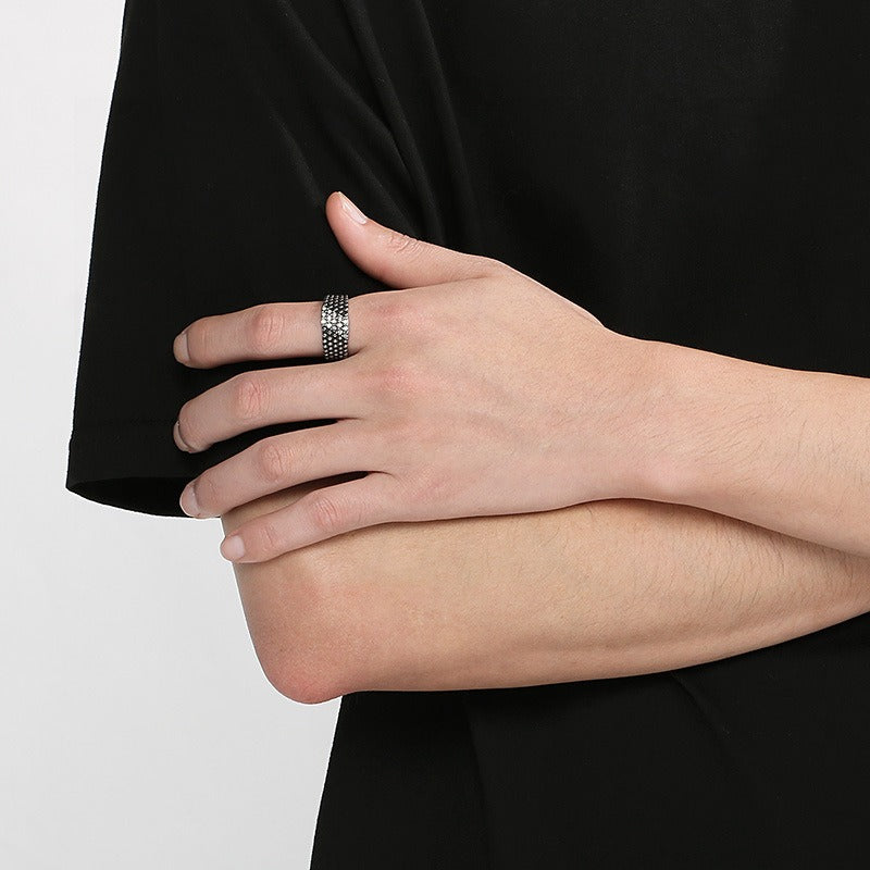 Kemstone Men’s Beaded Ring – Stainless Steel Hip-Hop Style Rhinestone Rows KR1088275-K