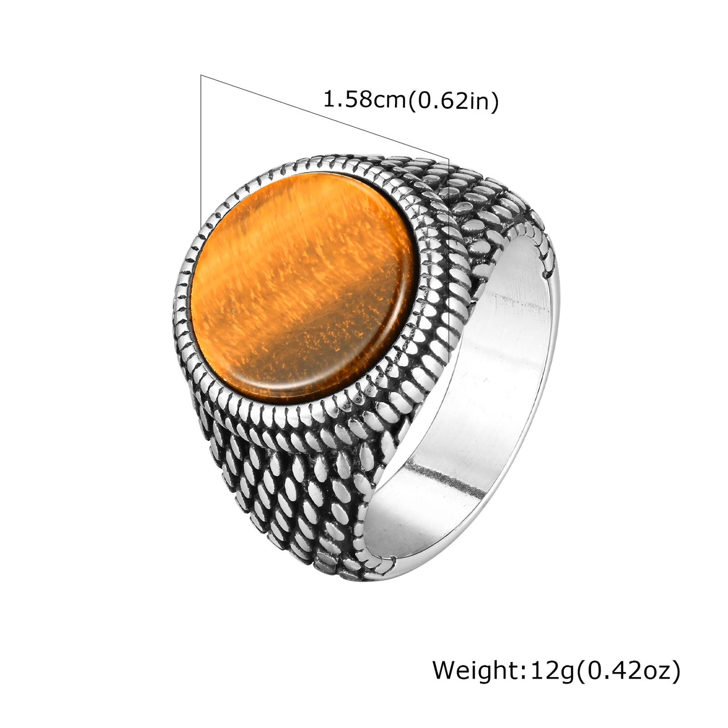 Men’s Stainless Steel Signet Ring – Natural Stone Seal Design (Black Onyx / Turquoise / Tiger Eye) RC-685