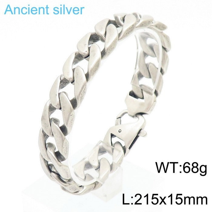 Kemstone Men’s Stainless Steel Cuban Chain Bracelet – 21cm Street Style Gothic Power Link KB27123-D