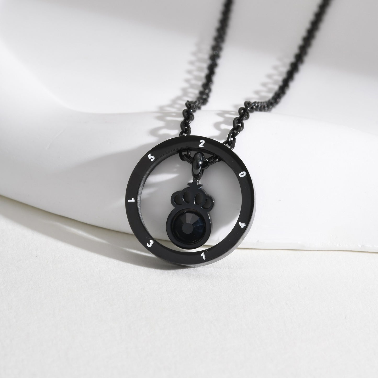 Kemstone Black Crown Ring Pendant Necklace – Matte Steel & Zircon Gothic Jewelry