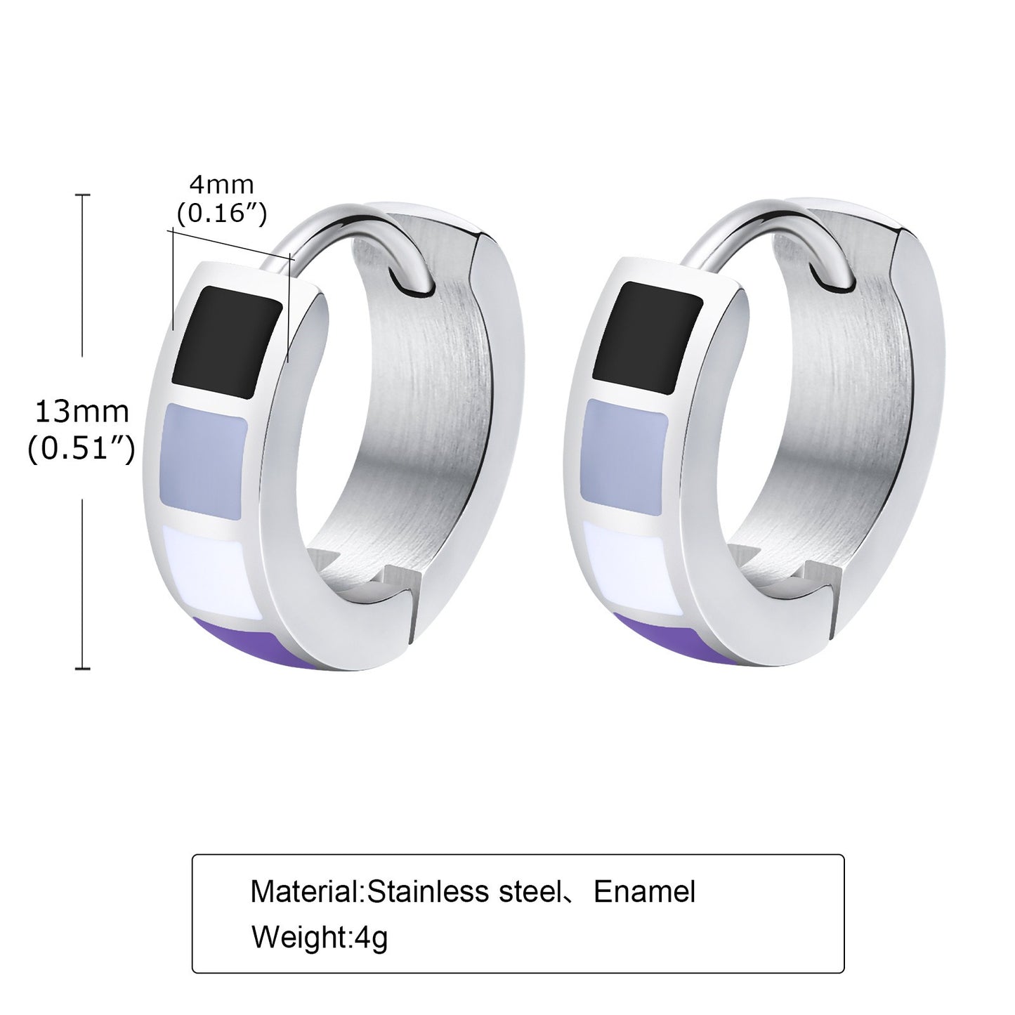 Kemstone Stainless Steel Color Block Hoop Earrings – 13mm Small Huggie Punk Street Style PE-014