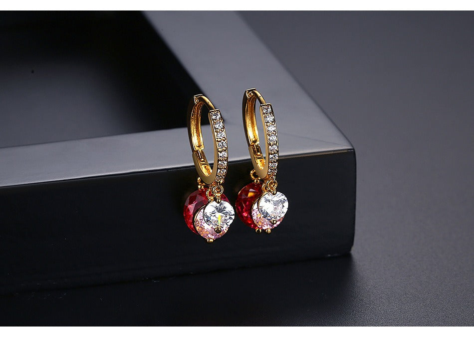 Pendientes de aro Kemstone con gotas de agua y detalles de cristal: joyería minimalista de cobre para una elegancia cotidiana E20040211