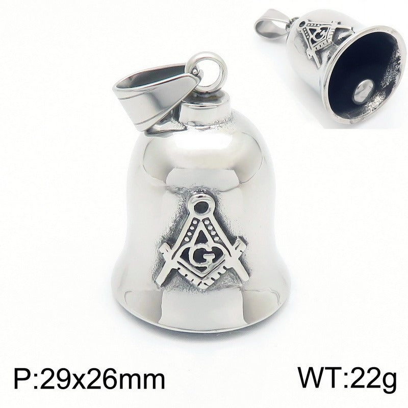 Kemstone Viking Symbol Bell Pendant Necklace for Men – Norse Masonic Cross Stainless Steel Biker Jewelry KP130935