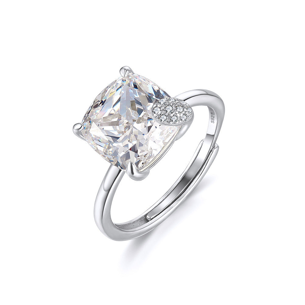 Cushion Cut Adjustable Ring – 925 Sterling Silver 5A Zircon Engagement Ring, 14K Gold & White Gold Plated Elegant Jewelry by Kemstone A4-LZR44