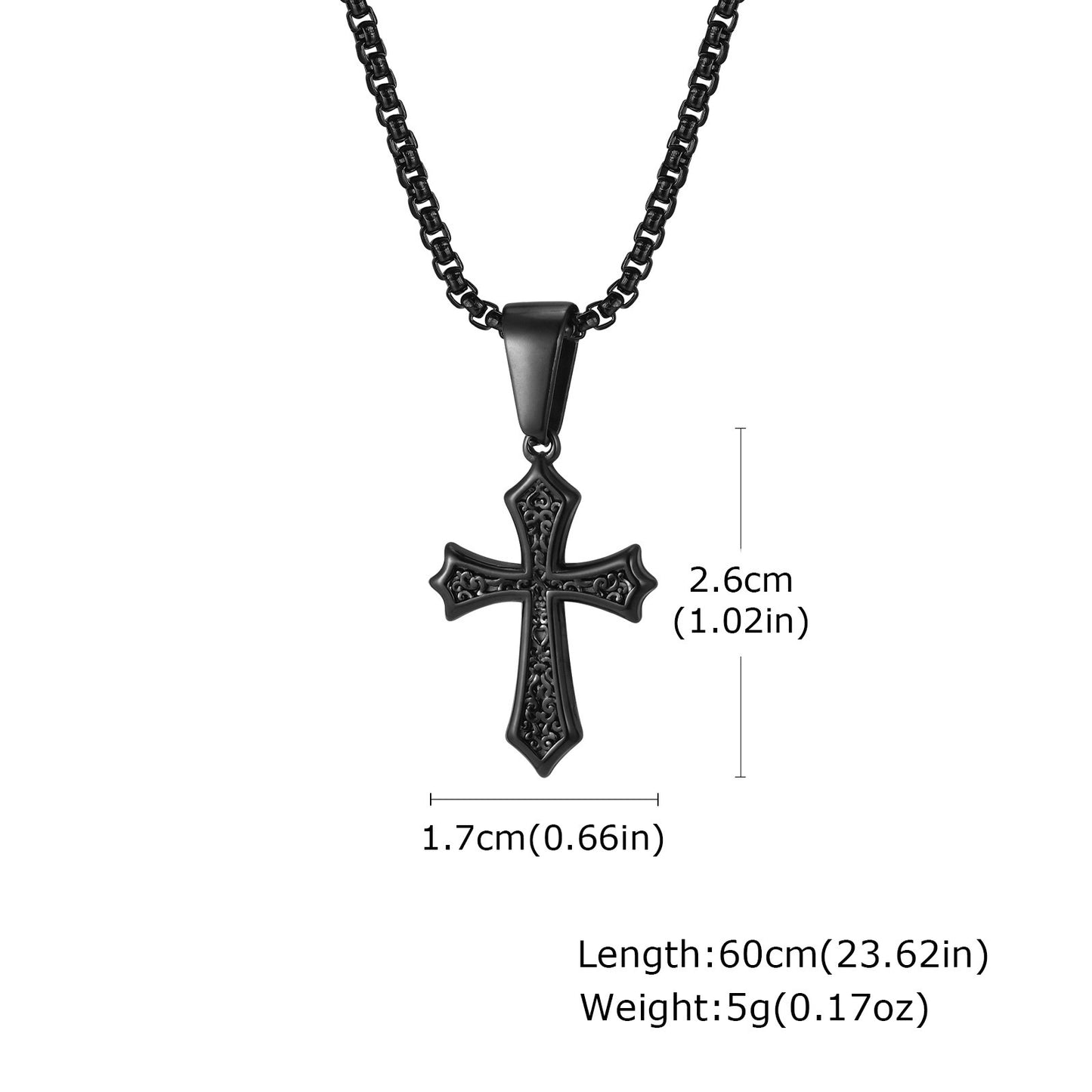Kemstone Men’s Gothic Cross Necklace – Stainless Steel Pendant in Black, Silver, or Gold, Symbol of Faith & Power PN-2012