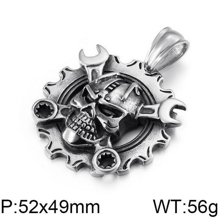 Kemstone Titanium Steel Skull Pendant Necklace – Mechanical Gothic Biker Jewelry for Men KP43973-BD
