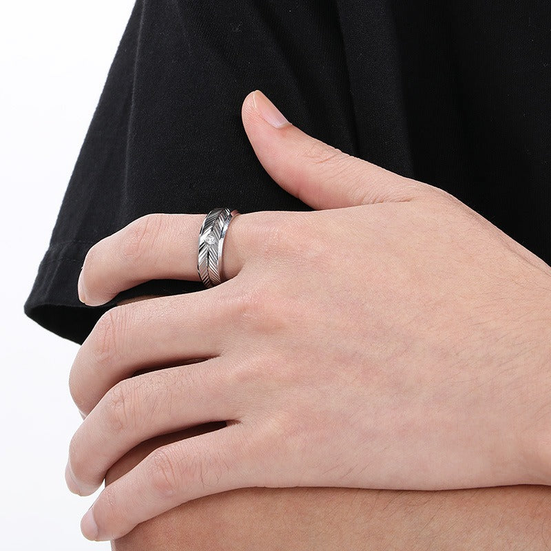 Kemstone Steel Feather Ring – Gothic Circle Band with CZ Stones for Men KR110876-GC