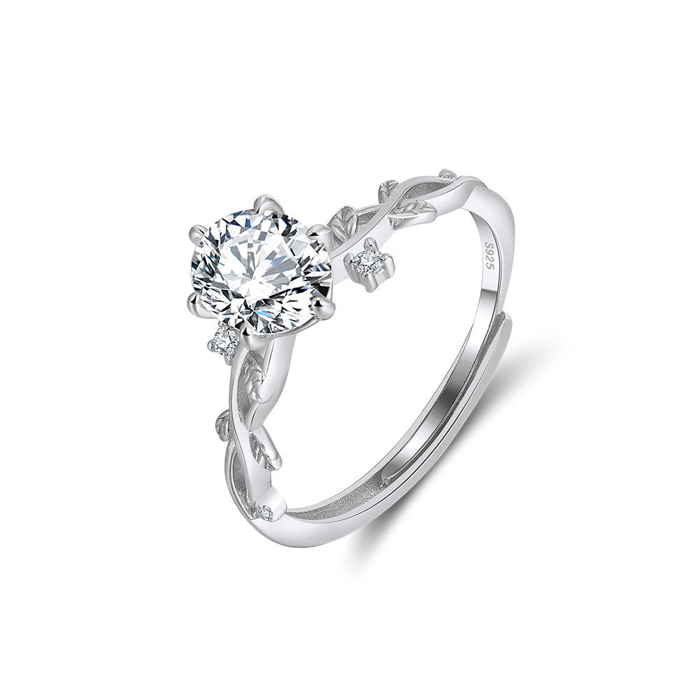eaf Branch Engagement Ring – 925 Sterling Silver Nature Inspired Promise Ring with 8A Cubic Zirconia by Kemstone A4-LZR47