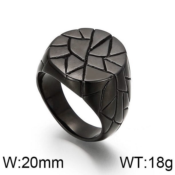 Kemstone Cracked Texture Geometric Stainless Steel Ring β Statement Gothic Jewelry | KR45394-K