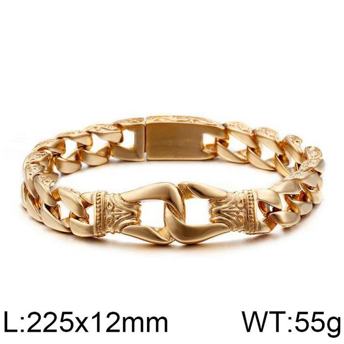 Vintage Stainless Steel Curb Chain Bracelet – 22cm Gothic & Street Style for Men KB23805-D