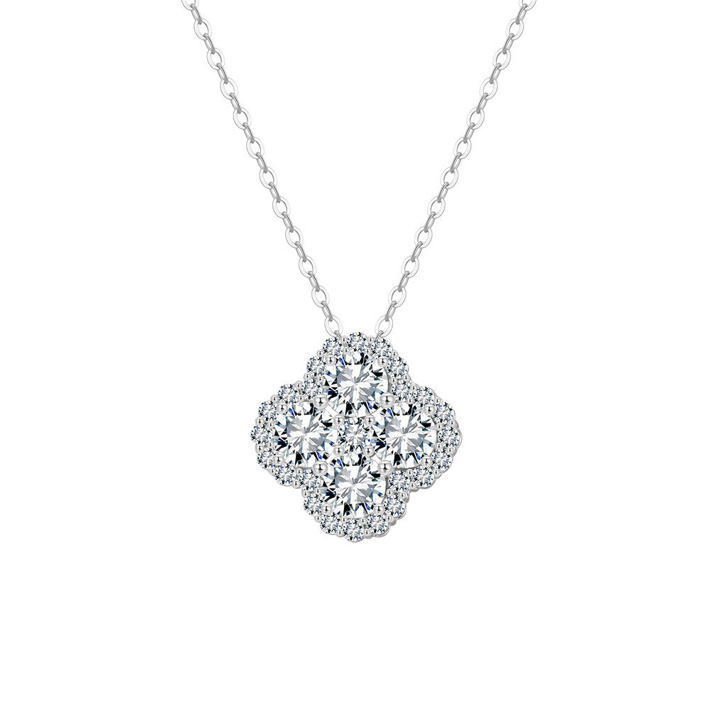 Kemstone 925 Sterling Silver Clover Pendant Necklace – 14K Gold/Platinum Plated Lucky Charm Necklace with Cubic Zirconia for Women A4-LZN28