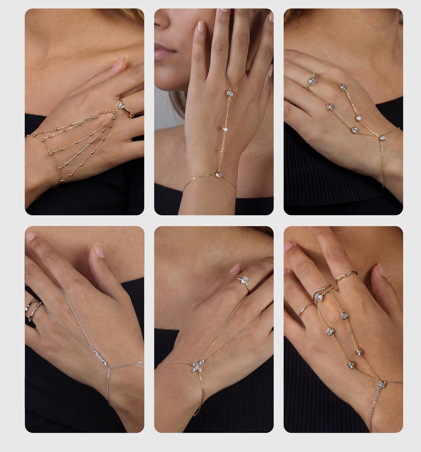 Kemstone 925 Sterling Silver Hand Chain Bracelet for Women Cubic Zirconia Gold Silver APV05