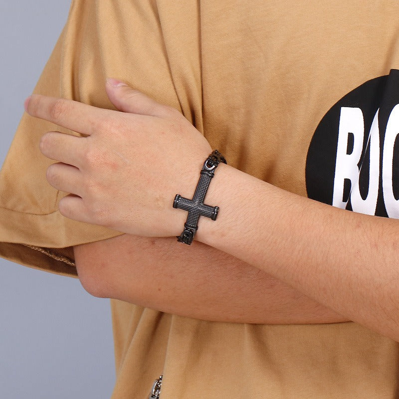 Kemstone Cross Loop Chain Bracelet - Titanium Steel Men's Jewelry Accessory with Edgy Industrial Design KB124342