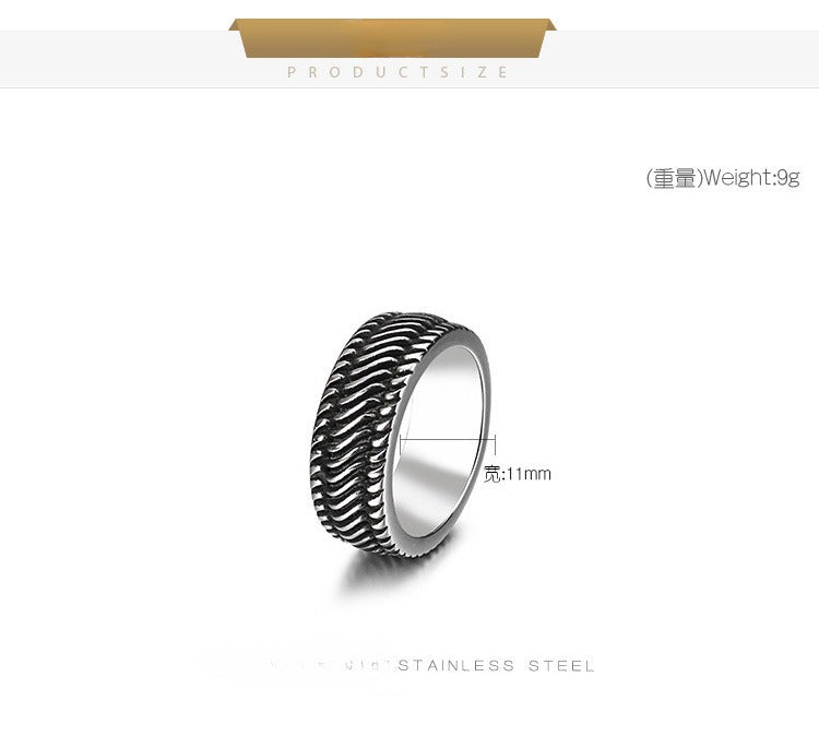 Kemstone Motorcycle Tread Ring – Dual-Tone Titanium Steel Biker Jewelry for Men KR53966-K