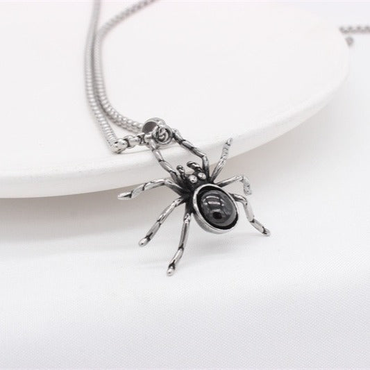 Kemstone Titanium Steel Spider Pendant Necklace for Men – Black & Red Stone Options P1412