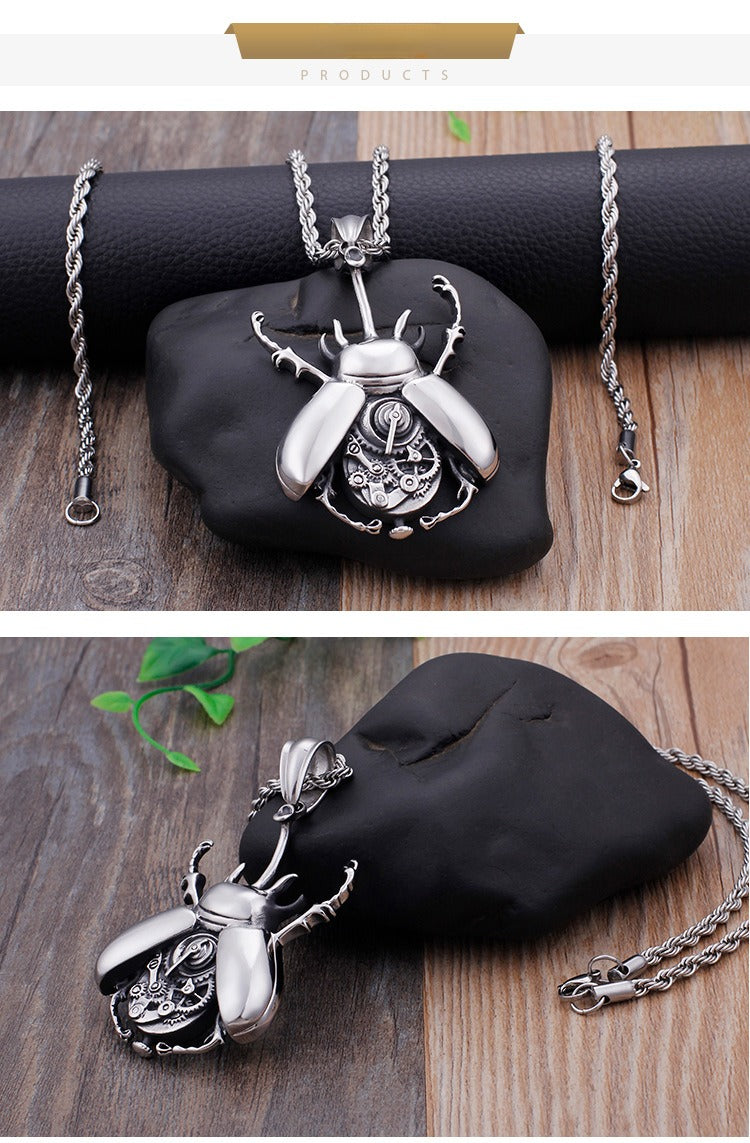 Kemstone Mechanical Beetle Pendant – Stainless Steel Gear Necklace for Men KP79432-BD