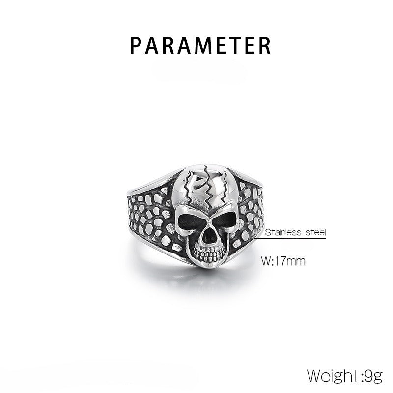 Kemstone Men’s Skull Texture Ring – Gothic Punk Stainless Steel Power Symbol KR111642-GC