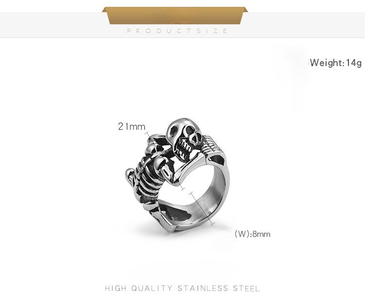 Kemstone Adjustable Gothic Skull Ring – Matte Black Stainless Steel Punk Jewelry for Men KR49225-K