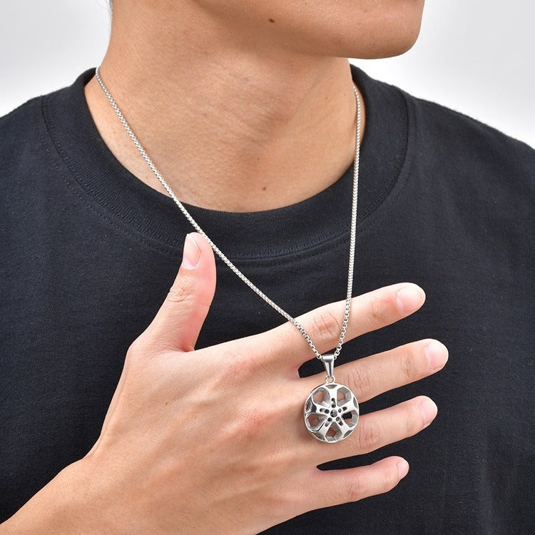 Kemstone Stainless Steel Wheel Rim Pendant Necklace for Men Silver PN-2269
