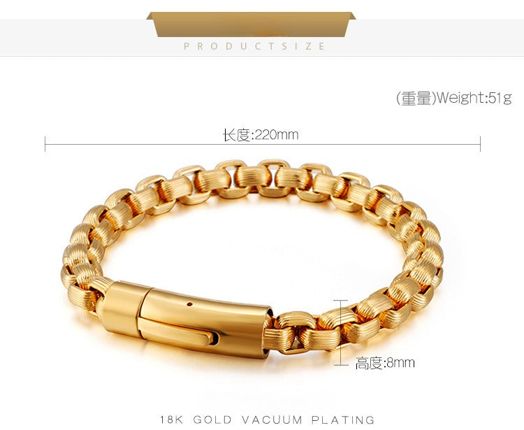 Kemstone Men’s Chunky Stripe Link Bracelet – Stainless Steel Biker Chain KB98786-K