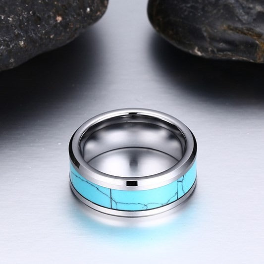 Kemstone Men’s Turquoise Inlay Tungsten Carbide Flat-Edge Ring TCR-023