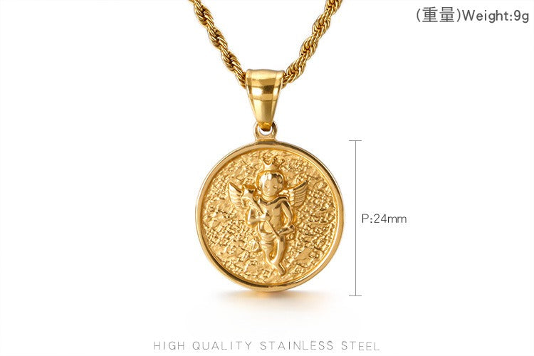Kemstone 316L Stainless Steel Angel Halo Pendant – Minimalist Titanium Steel Chain KP80822-Z