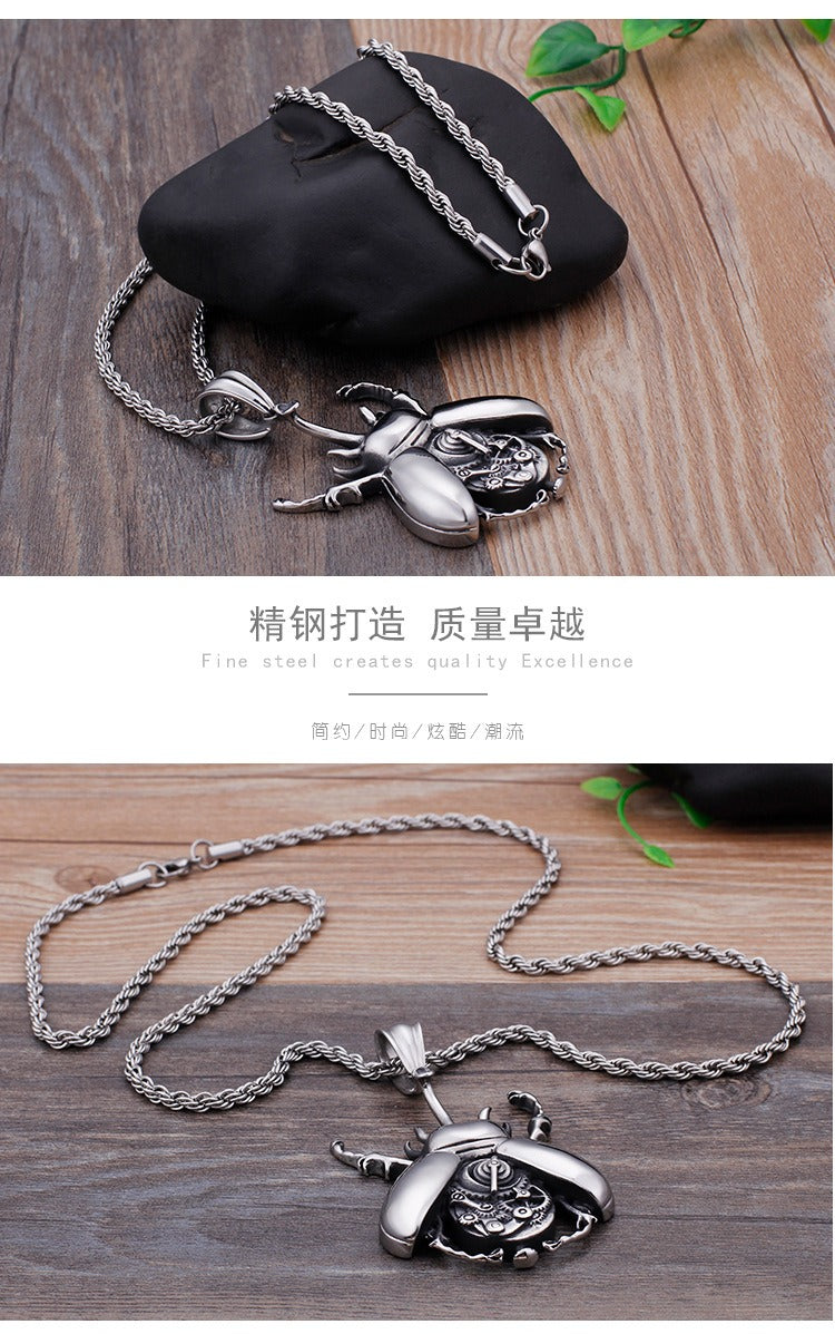 Kemstone Mechanical Beetle Pendant – Stainless Steel Gear Necklace for Men KP79432-BD