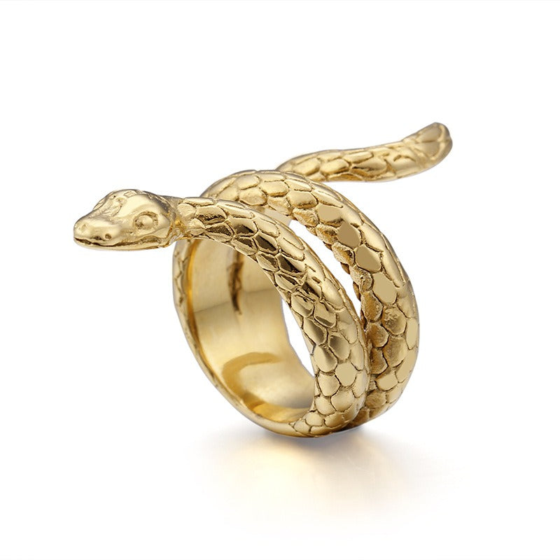 Kemstone Vintage Punk Cobra Titanium Steel Ring β Handcrafted Snake Design KR52350-K