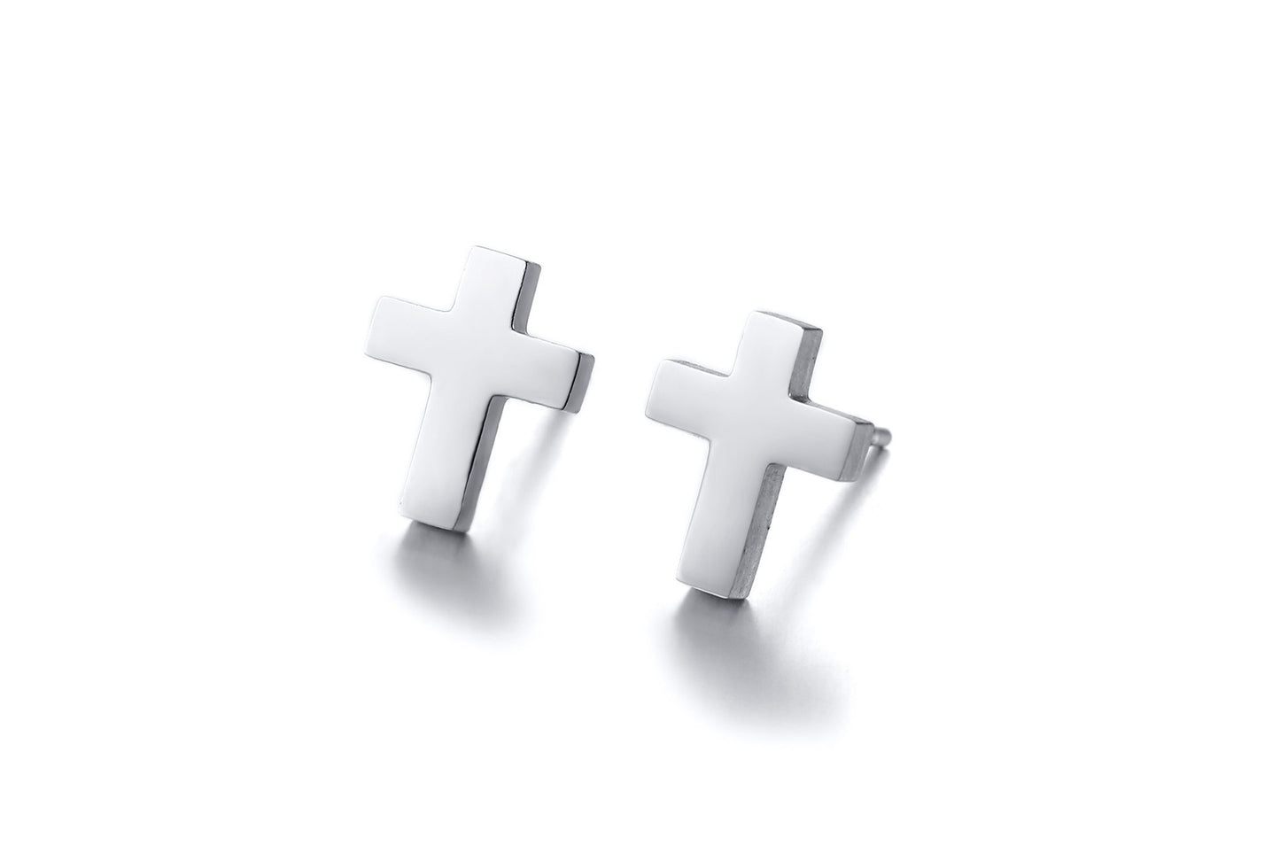 Kemstone Stainless Steel Cross Stud Earrings – Gold/Silver/Black, Gothic Minimalist Faith Jewelry ES-214