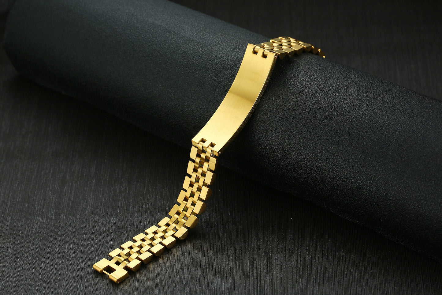 Kemstone Stainless Steel ID Bracelet – Heavy Chain 21.5cm, Gold/Silver/Black, High Polish Engraving Plate BR-697