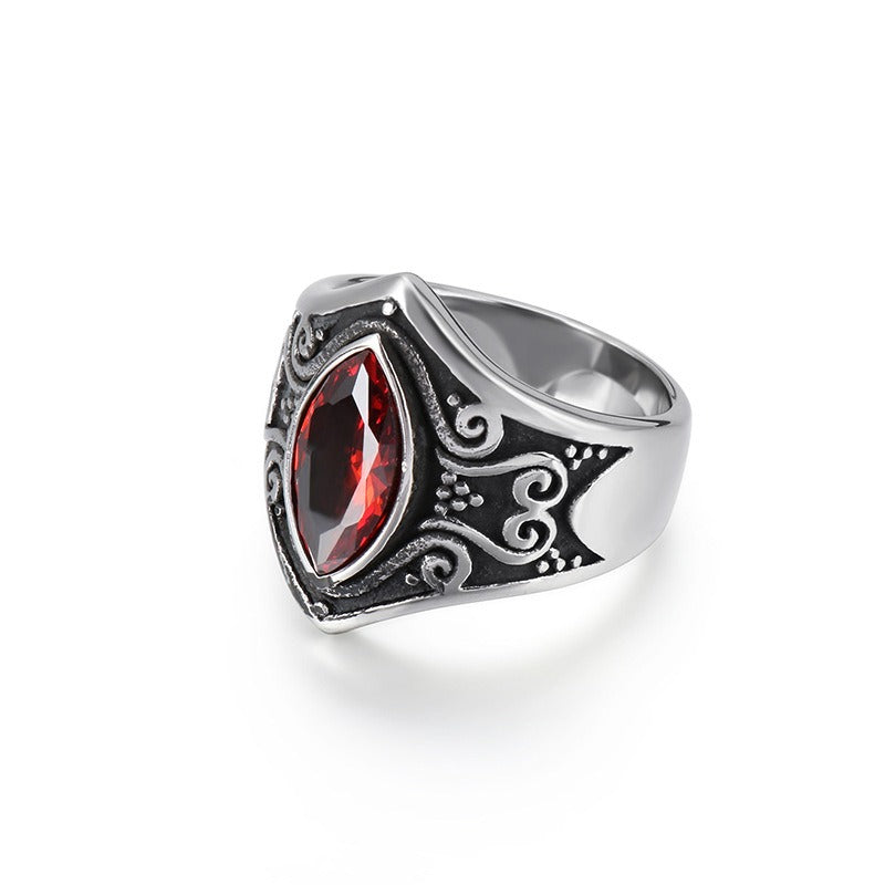 Kemstone Gothic Stainless Steel Signet Ring – Ornate Crystal Inlay Red Black White KR82457