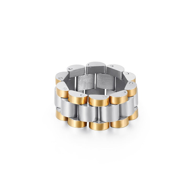 Kemstone Watch Chain Ring – Stainless Steel Hip-Hop Minimalist Jewelry for Men & Women KR86690