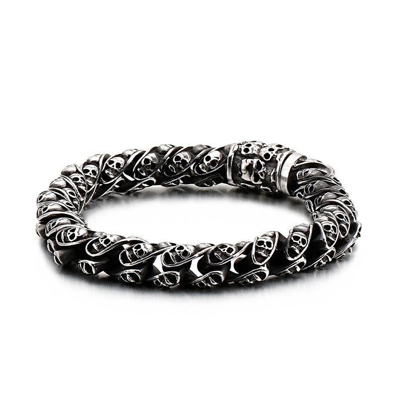 Kemstone Skull Chain Bracelet – Stainless & Titanium Steel Biker Jewelry for Men | Gothic Punk Street Style KB120968-BDJX