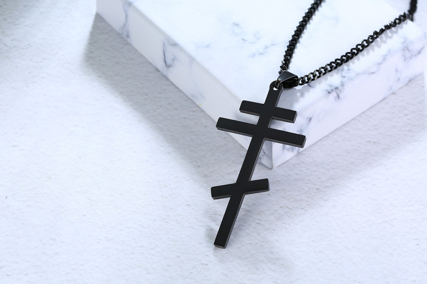 Men's Stainless Steel Orthodox Cross Necklace – Bold Double Bar Gothic Pendant PN-831