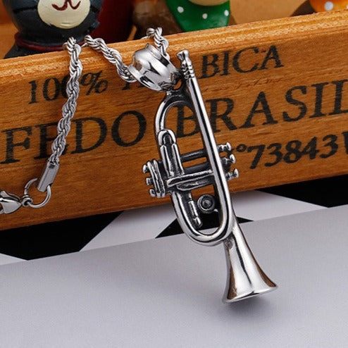 Kemstone Titanium Steel Trumpet Pendant Necklace Men’s Music Jewelry KP55896-BD