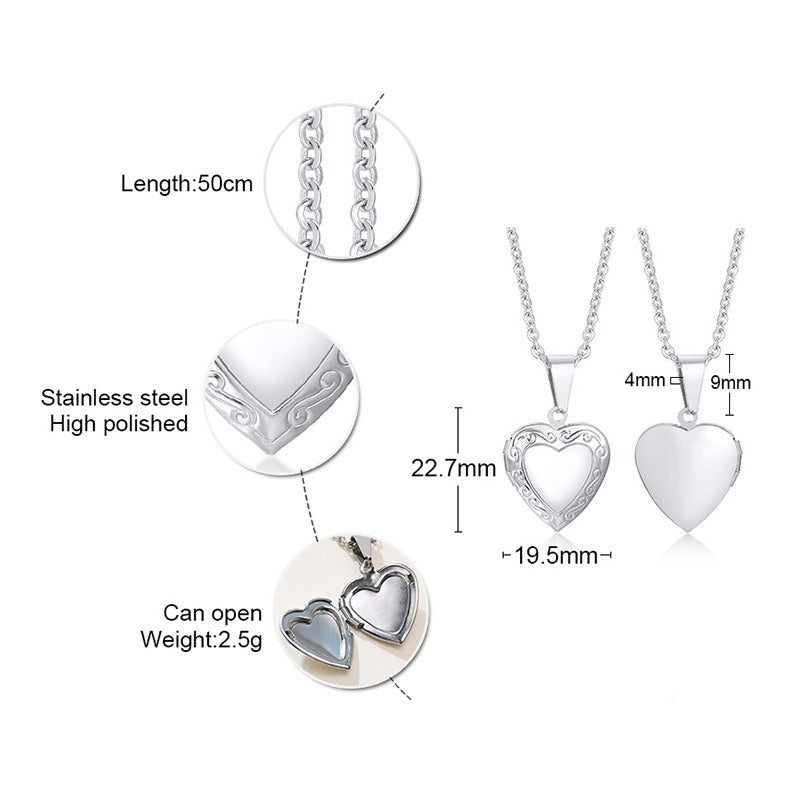 Colgante de corazón de acero inoxidable Kemstone con circonitas - Collar con dije que se abre para mujer PN-1364