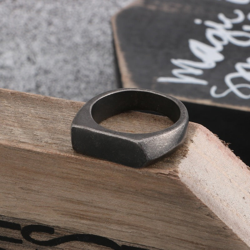 Kemstone Geometric Titanium Steel Ring – Matte Urban Streetwear Band for Men | Gothic Hip-Hop Style KR86567-KHX