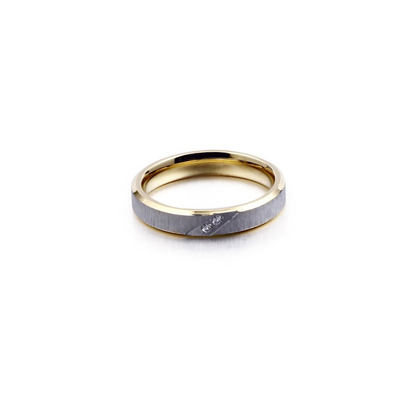 Kemstone Brushed Steel Ring for Men – 18K Gold & Crystals Accent, Gothic Minimalist Power Band KR46939-K