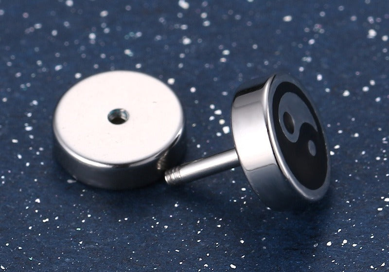 Kemstone Men’s Titanium Steel Punk Taiji Bagua Stud Earrings ES-091