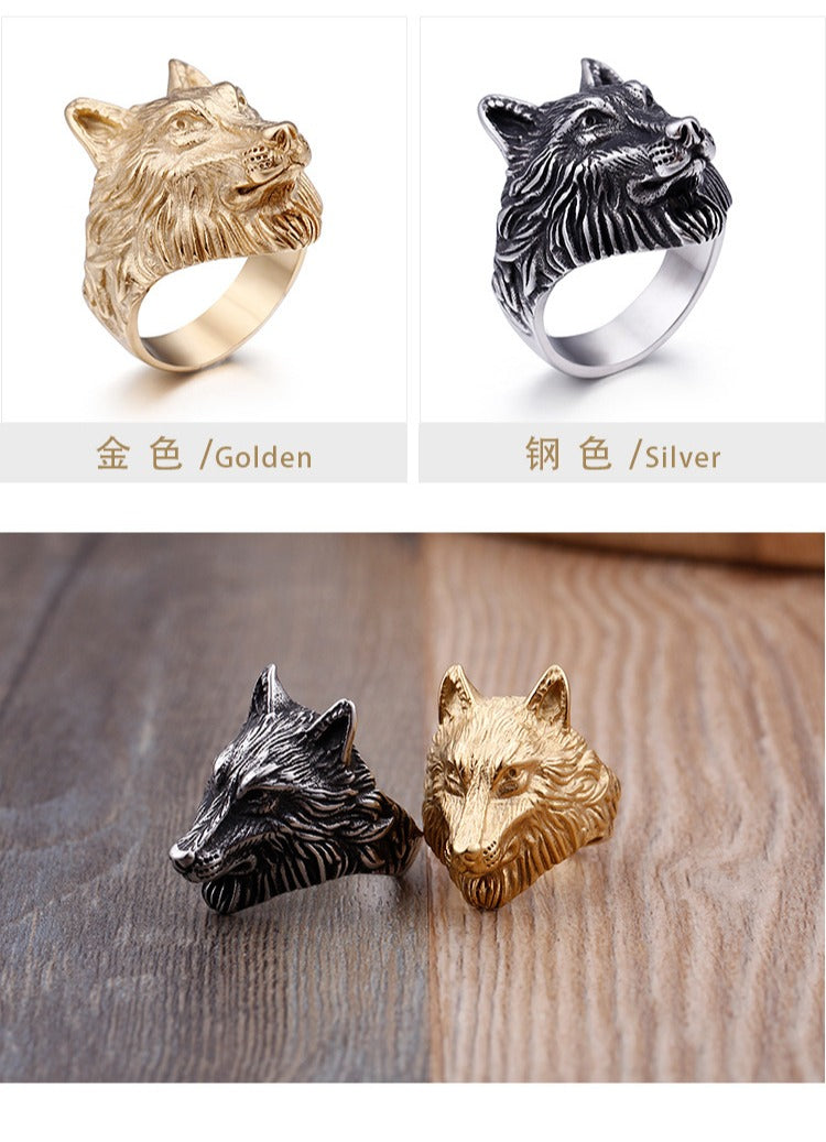 Kemstone Wolf Head Ring for Men – 18K Gold Plated Stainless Steel Gothic Norse Power KR48276-K