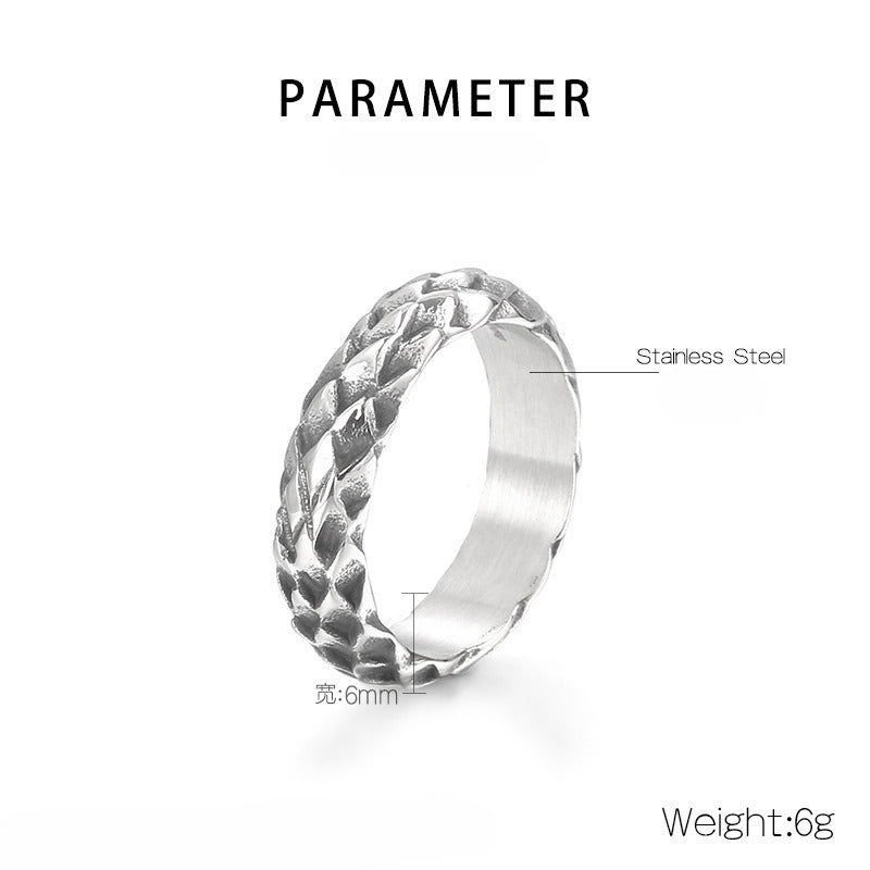 Anello in titanio Kemstone con texture a scaglie: accessorio regolabile da uomo in stile punk retrò KR37988
