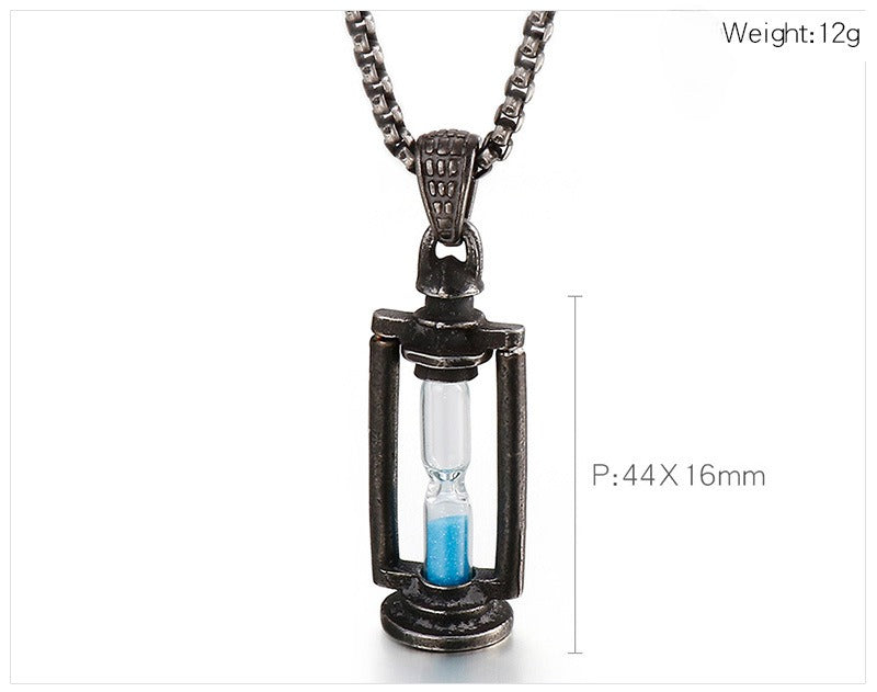 Kemstone Oil Lamp & Hourglass Pendant – Vintage Steampunk Stainless Steel Necklace for Men KP53289-BD