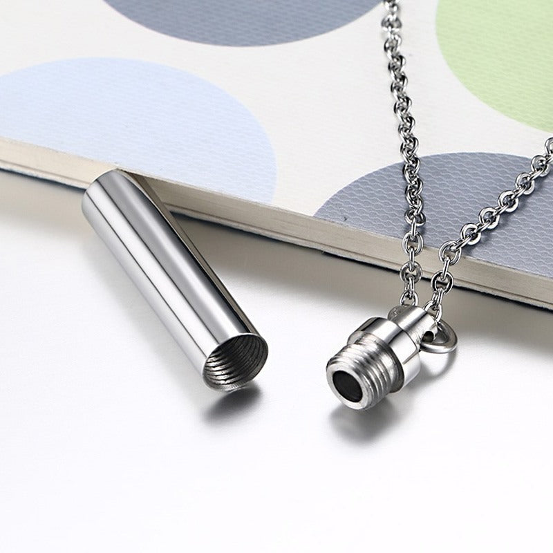 Kemstone Cylindrical Titanium Steel Perfume Pendant – Couple’s Essential Oil Necklace PN-587