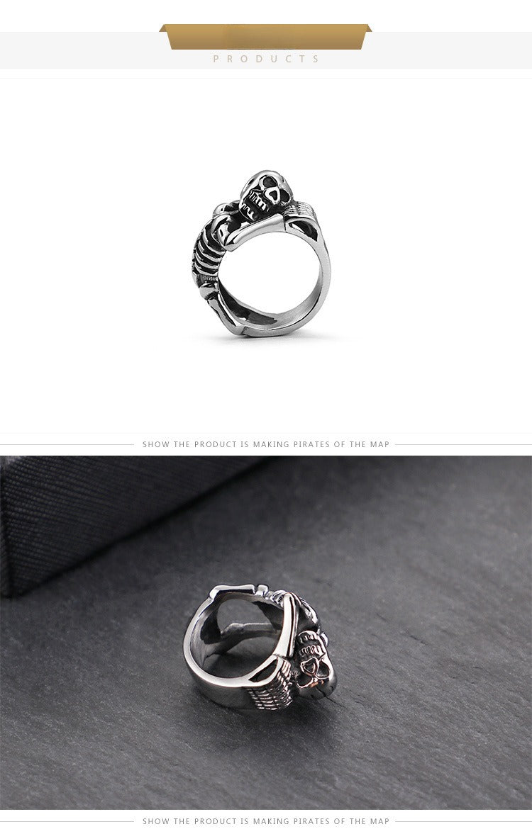 Kemstone Adjustable Gothic Skull Ring – Matte Black Stainless Steel Punk Jewelry for Men KR49225-K