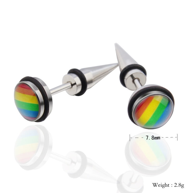 Kemstone Titanium Steel Gradient Ear Studs – Hypoallergenic 9mm Six-Tone Minimalist Jewelry PE-001
