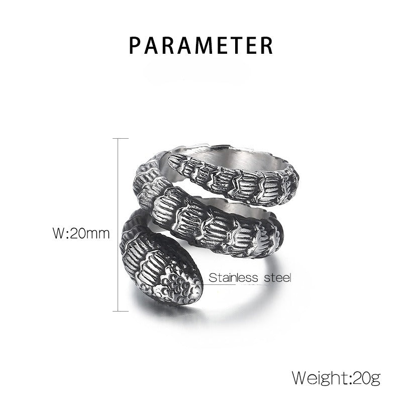 Kemstone Dark Forge Coiled Python Ring - Industrial Punk Stainless Steel Men's Statement Jewelry KR104866-KJX