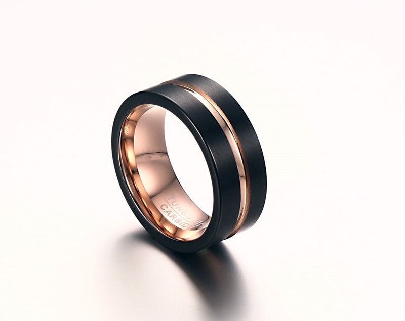 Men’s Tungsten Carbide Ring – Black Groove Design | Heavyweight Gothic Street Style TCR-038