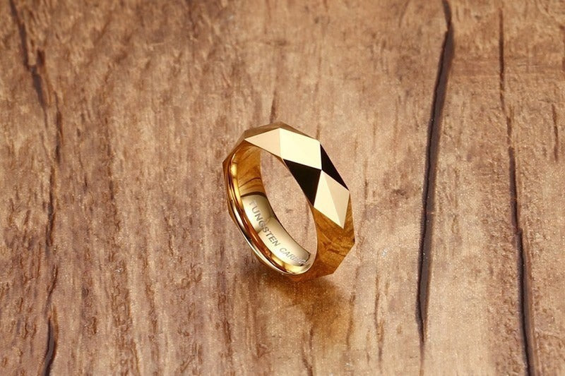 Kemstone 6MM Faceted Tungsten Steel Ring β Geometric Edge Durable Design TCR-033